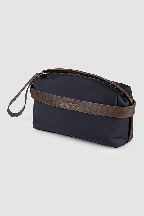 Несессер из текстиля и натуральной кожи, цвет Синий темный