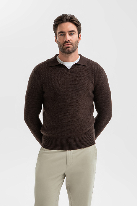 Джемпер поло из шерсти и кашемира, цвет Коричневый темный