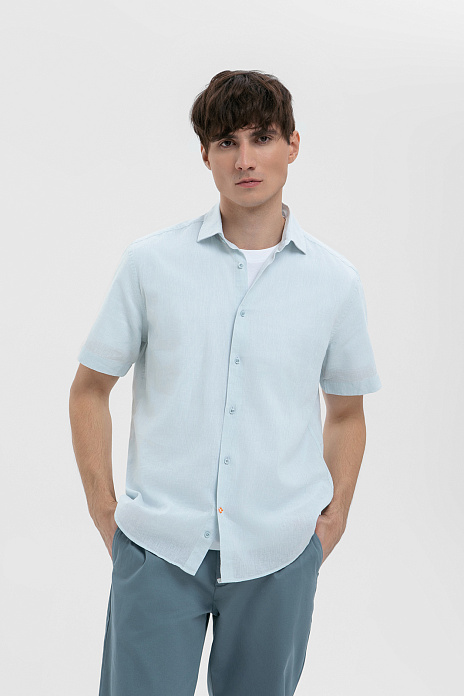 Сорочка с коротким рукавом изо льна и хлопка, цвет Зеленый светлый