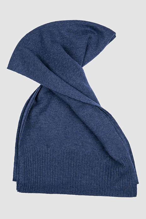 Шарф из шерсти и кашемира синего цвета, цвет Синий меланж