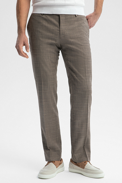 Брюки из шерсти, хлопка и льна с водоотталкивающей обработкой, цвет Коричневый светлый