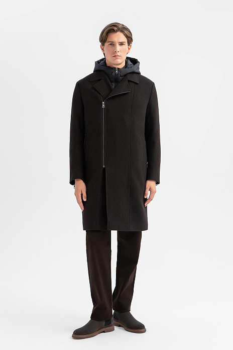 Пальто из смесовой шерсти с манишкой и утеплителем, цвет Коричневый