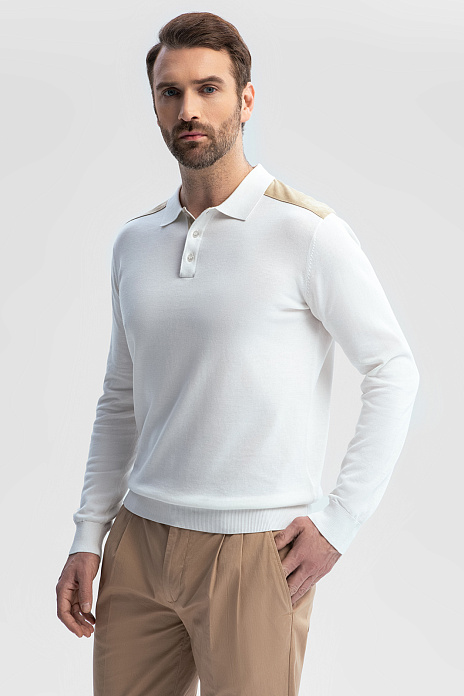 Поло из хлопка, шелка и льна с отделкой из алькантары, цвет Белый