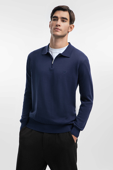 Поло из хлопка, шелка и льна, лимитированная коллекция, цвет Синий