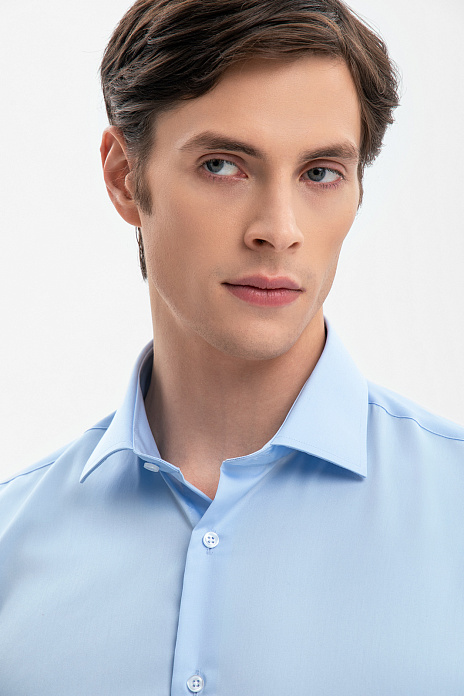 Сорочка с коротким рукавом из хлопка, устойчивая к сминанию, цвет Голубой
