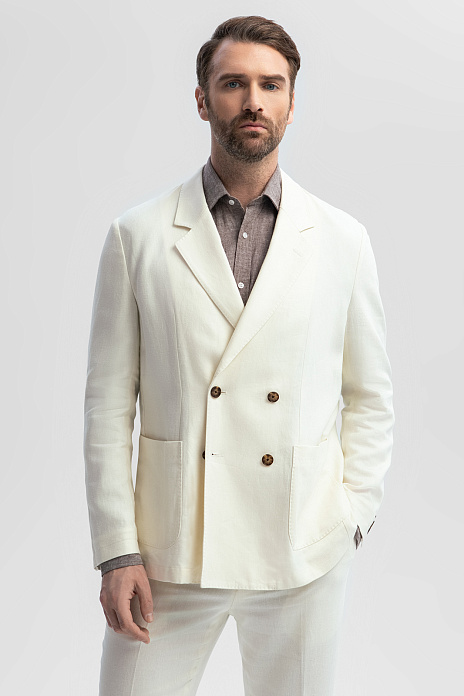 Пиджак двубортный изо льна и тенсела, цвет Белый