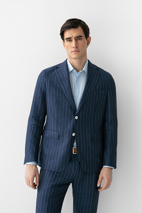 Пиджак изо льна в полоску, лимитированная коллекция, цвет Синий темный