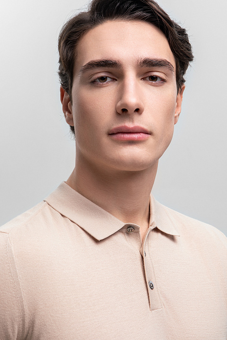 Поло из хлопка и льна, цвет Бежевый