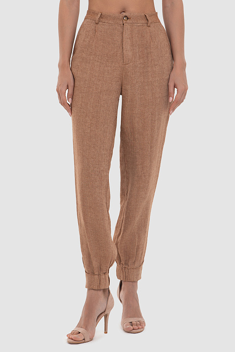 Брюки изо льна коричневого цвета, цвет Коричневый светлый