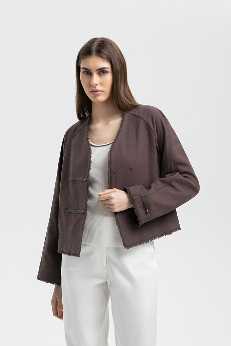 Жакет из хлопка и льна, цвет Коричневый