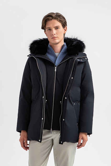 Пуховик с натуральным мехом и водоотталкивающей обработкой, цвет Синий темный