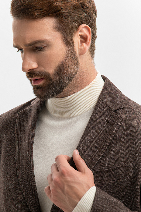 Пиджак из хлопка и шерсти с узором шеврон, цвет Коричневый